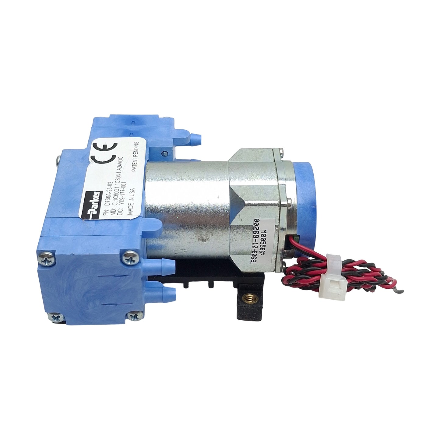Used Parker D736A-23-02 Diaphragm Pump, 11L/min Flow, 20psi Max, 3700RPM, 24VDC