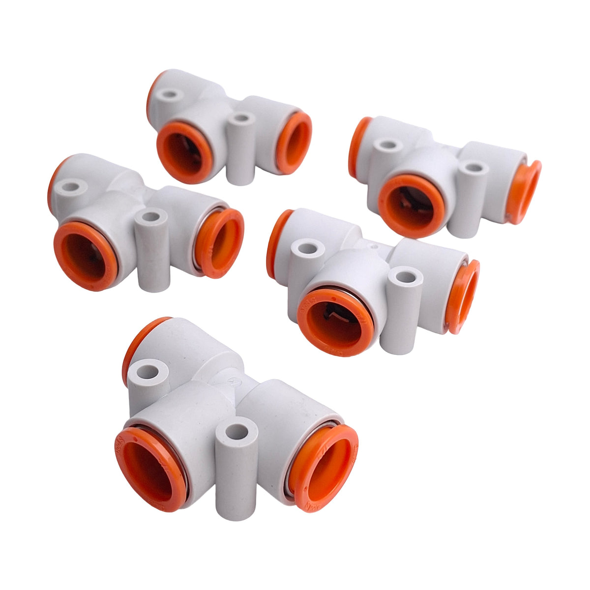 New – Open box Lot of 5 SMC KQ2T13-00A Pneumatic Union Tee Fittings, 1/2in OD Tube, 1.0MPa