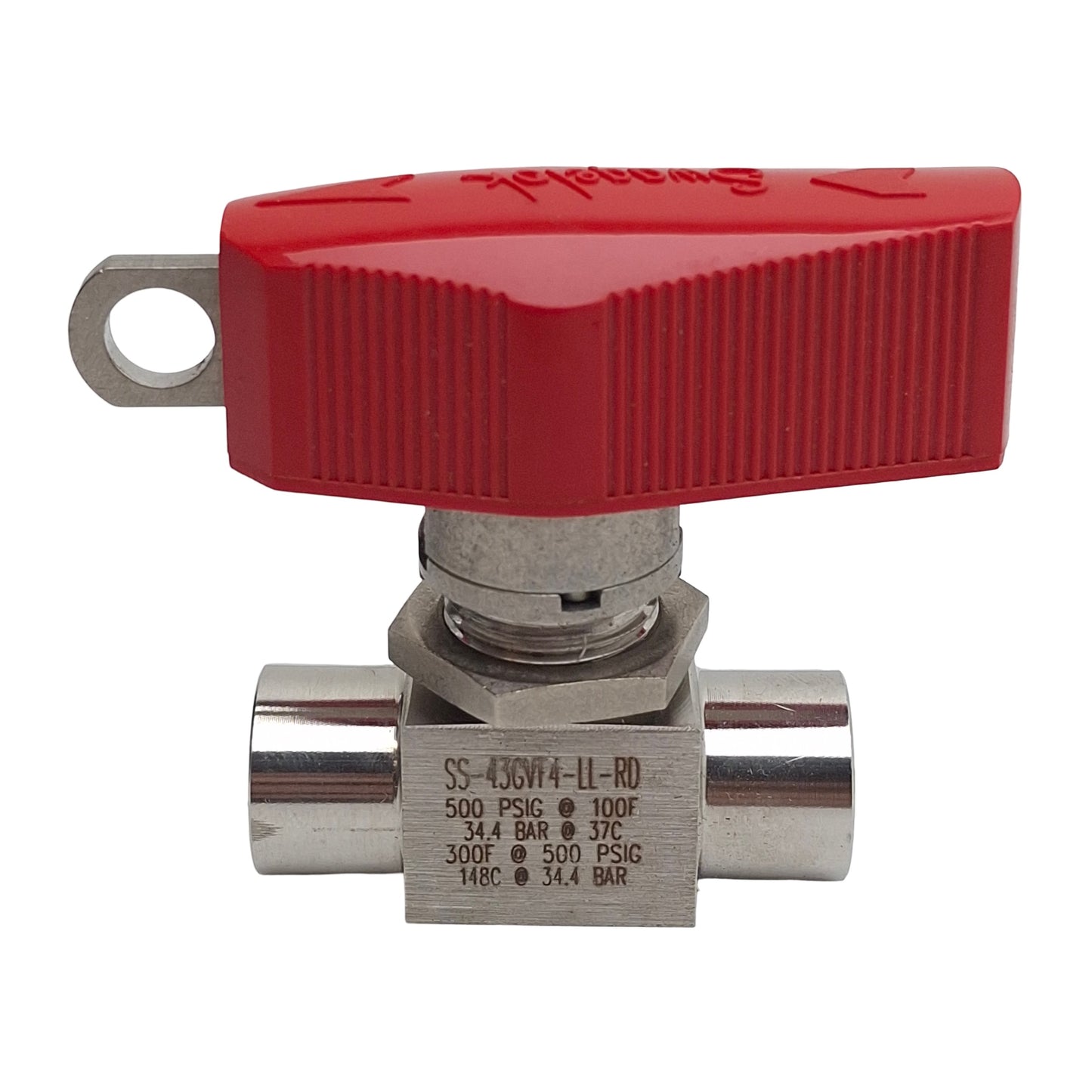 Used Swagelok SS-43GVF4-LL-RD Ball Valve, 2-Way, 1/4in NPT, 500psi Max, 0.9Cv
