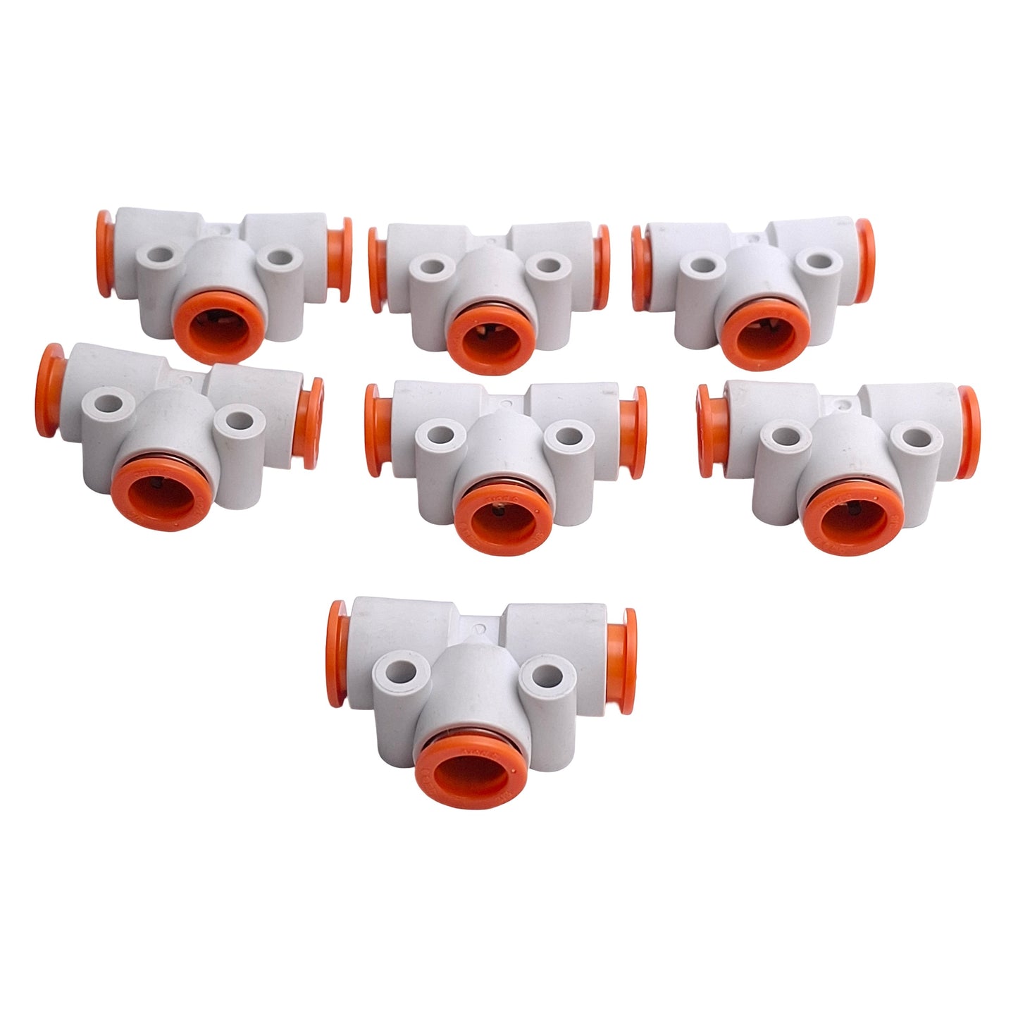 New – Open box Lot of 7 SMC KQ2T11-00A Pneumatic Union Tee Fittings, 3/8in OD Tube, 1.0MPa