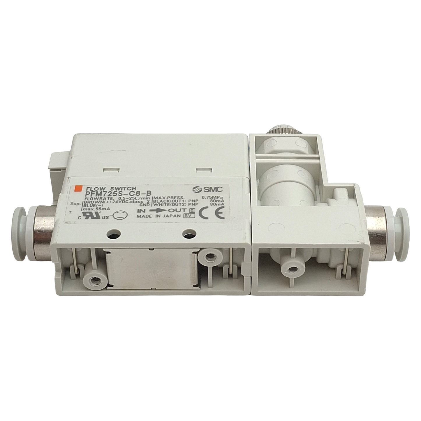 Used SMC PFM725S-C8-B Digital Flow Switch PNP 80mA, 24VDC, 0.5~25L/min 0.75MPa, ø5/16