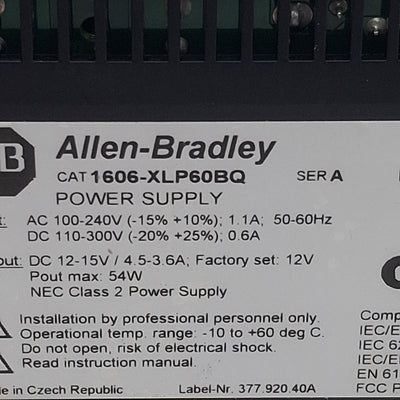 Used Allen Bradley 1606-XLP60BQ Power Supply, 240VAC/300VDC In, 4.5-3.6A 12-15VDC Out
