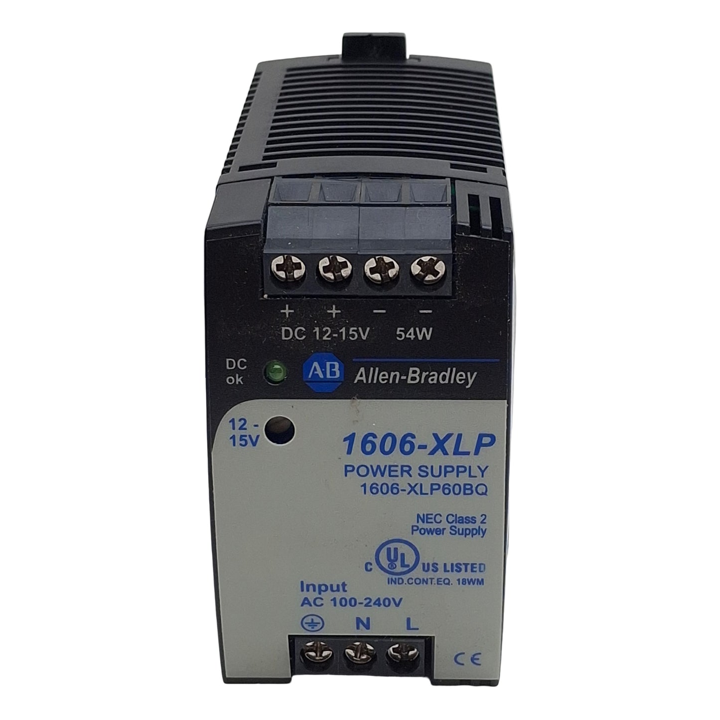 Used Allen Bradley 1606-XLP60BQ Power Supply, 240VAC/300VDC In, 4.5-3.6A 12-15VDC Out
