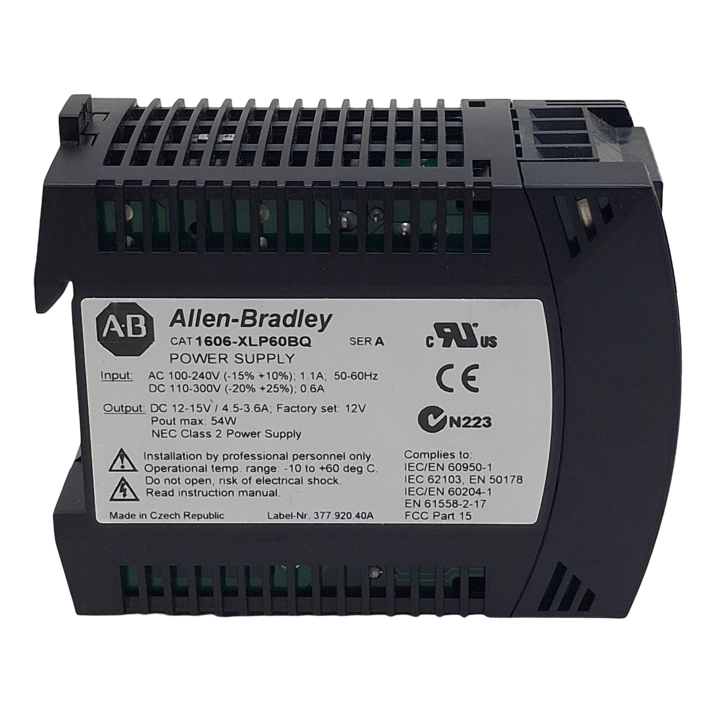 Used Allen Bradley 1606-XLP60BQ Power Supply, 240VAC/300VDC In, 4.5-3.6A 12-15VDC Out