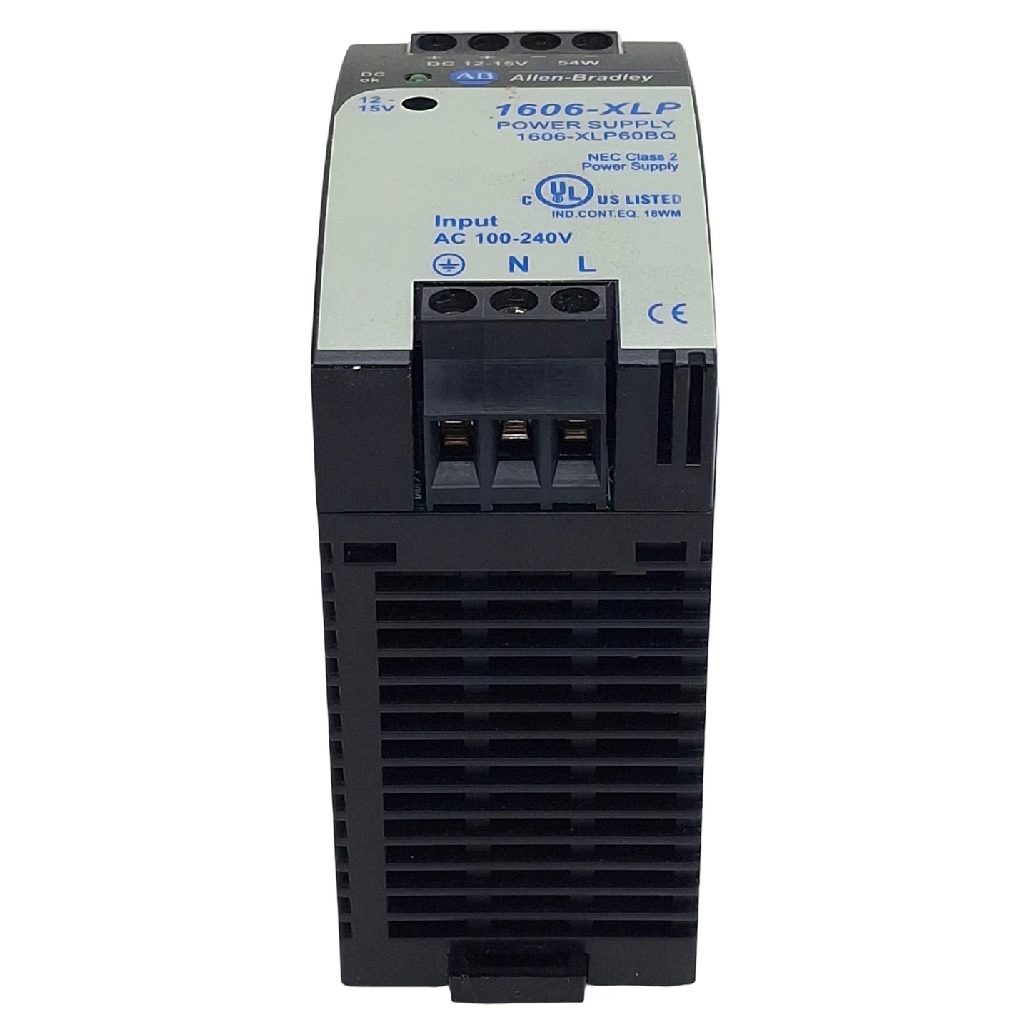 Used Allen Bradley 1606-XLP60BQ Power Supply, 240VAC/300VDC In, 4.5-3.6A 12-15VDC Out