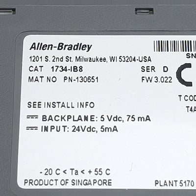 Used Allen Bradley 1734-IB8 Ser D POINT I/O Digital Input Module, 8-Point, 24VDC Sink