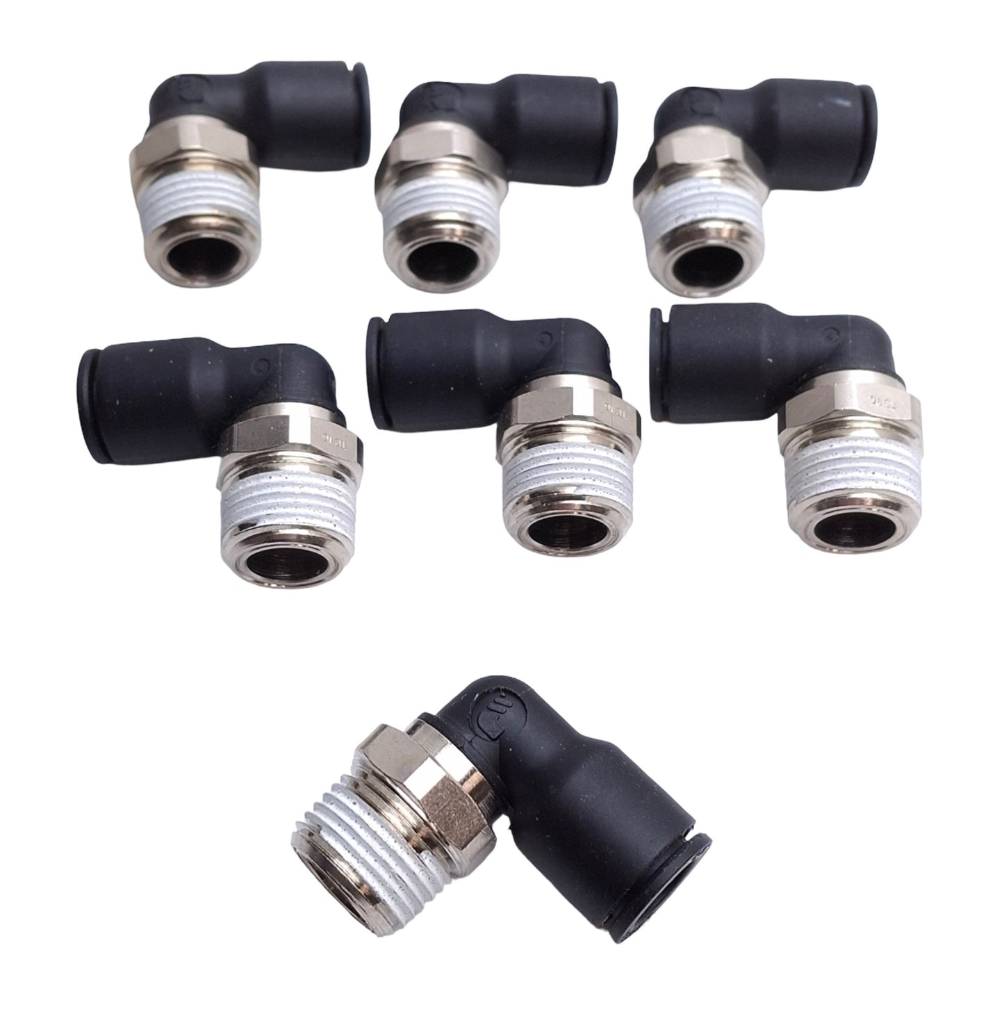 New – Open box Lot of 7 Parker Legris 31096018 Pneumatic Elbow Fittings, 3/8in NPT, 3/8in Tube