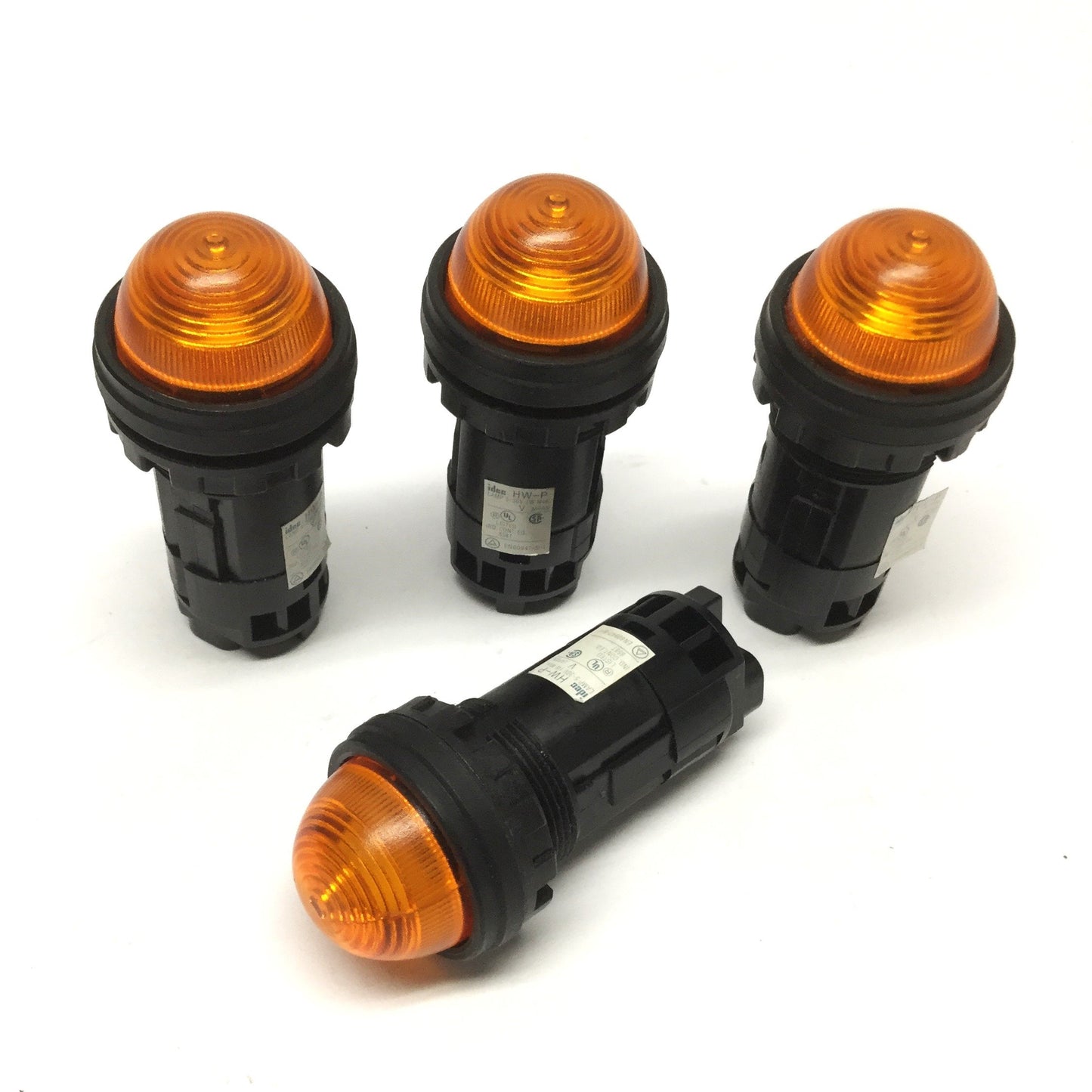 Used Lot of 4 Idec HW1P-2FQD Panel Indicator Pilot Lights LED Lamps, 24V, Amber