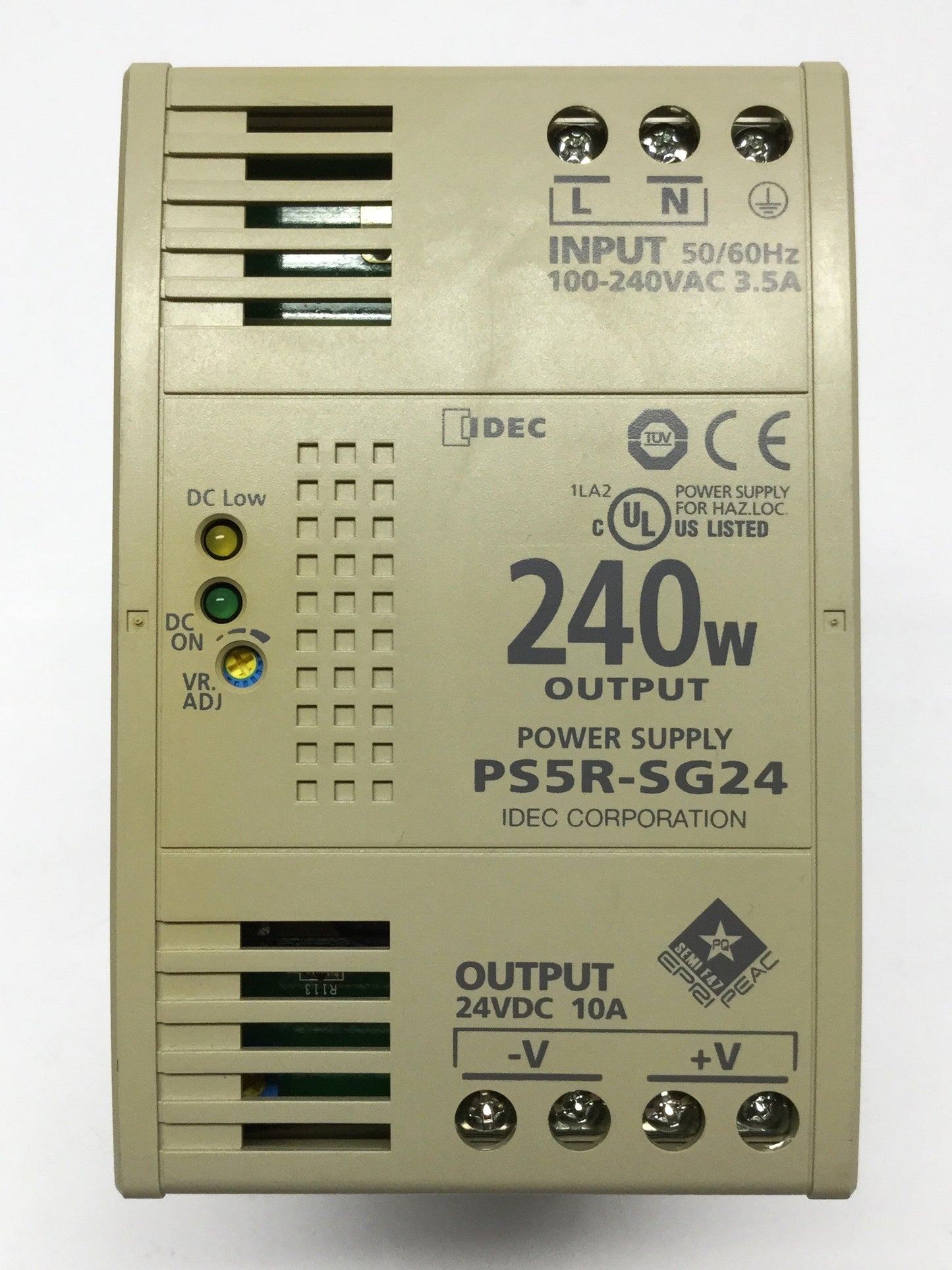 Used IDEC PS5R-SG24 DIN Rail Power Supply 100-240VAC Input, 24VDC 10A 240W Output