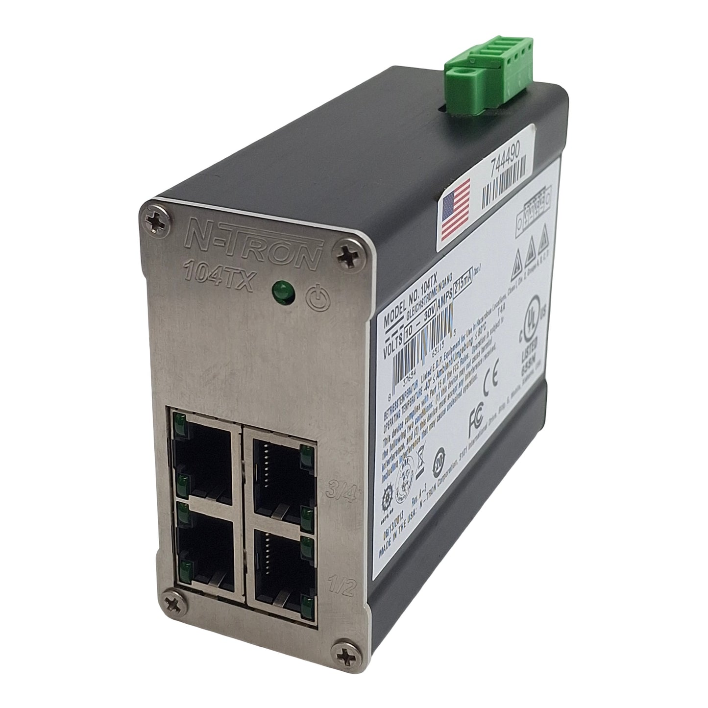 Used Red Lion N-Tron 104TX Industrial Ethernet Switch 4-Port RJ-45, 10-30VDC, 800Mb/s