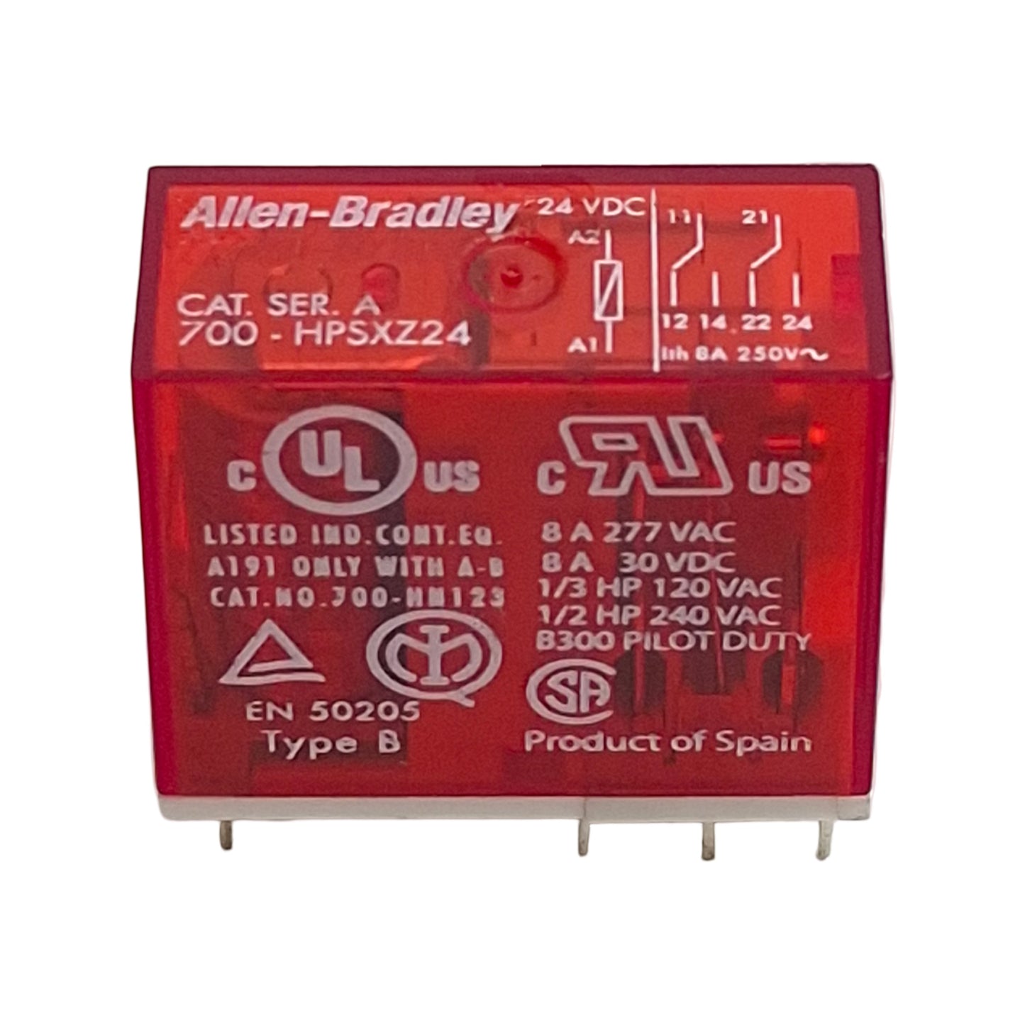 Used Allen Bradley 700-HPSXZ24 Safety Relay, DPDT, 8A 277VAC/30VDC, 24VDC Coil