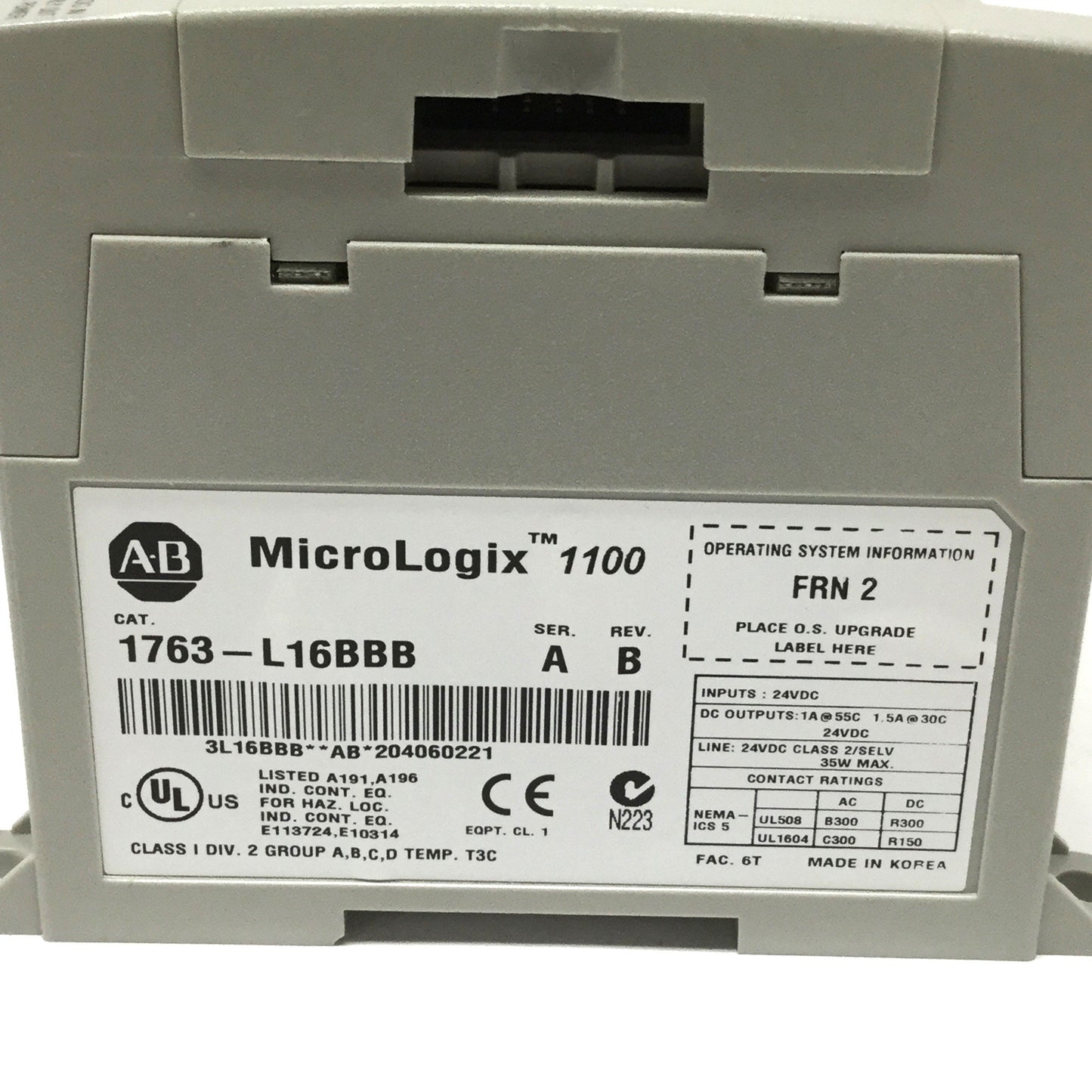 Used Allen Bradley 1763-L16BBB MicroLogix 1100 PLC 16-Point Controller, 24VDC