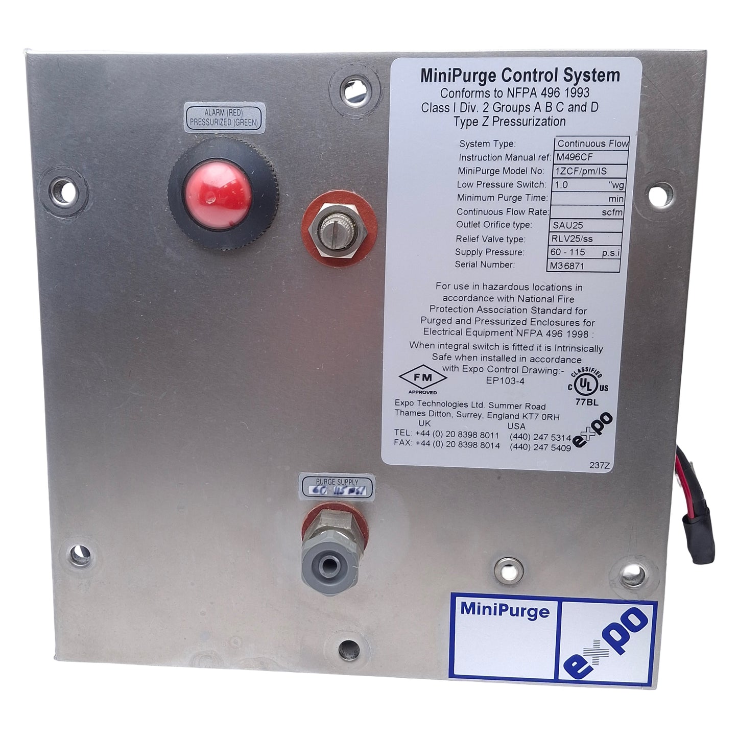 Used Expo 1ZCF/PM/IS MiniPurge Control System 10-225NI/min Flow, 200x200x65mm