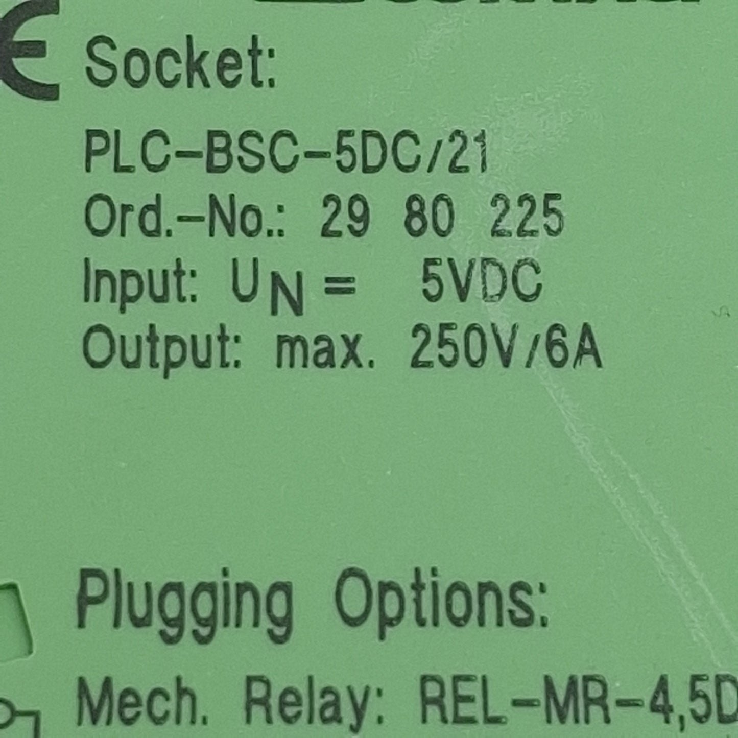 Used Lot of 2 Phoenix Contact PLC-BSC-5DC/21 Relay Socket, 5VDC In, 6A 250VAC Out