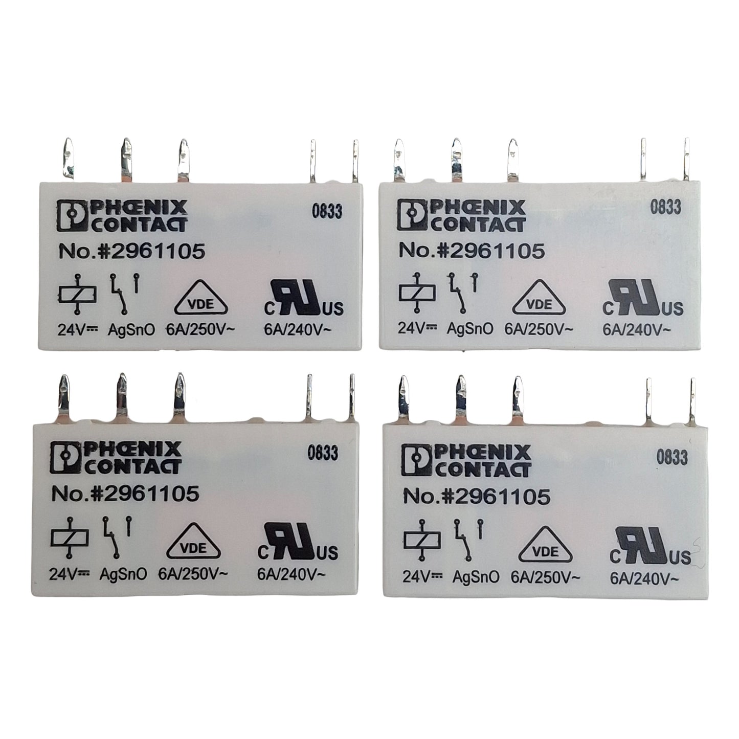 Used Lot of 4 Phoenix Contact 2961105 Mini Power Relay SPDT, 6A 250VAC/DC, 24VDC Coil