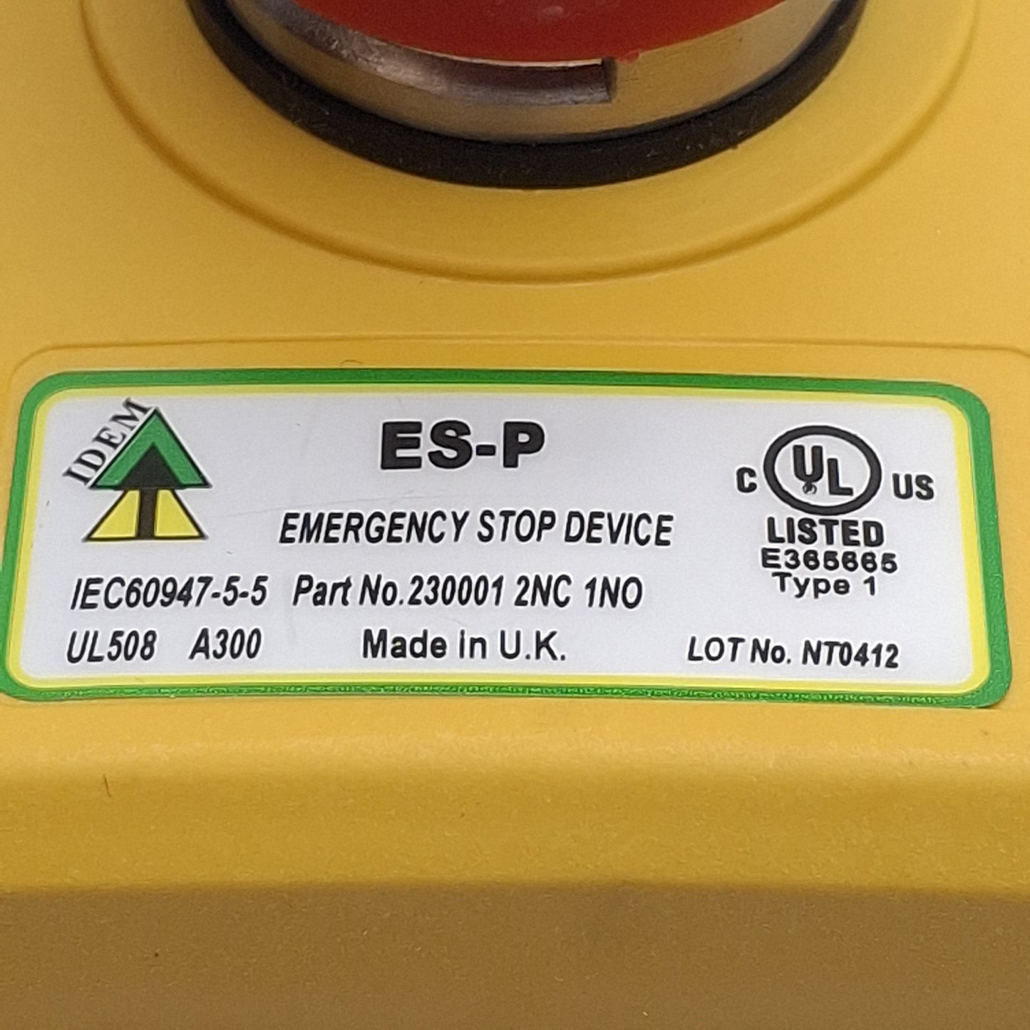 Used Idem ES-P-230001 Emergency Stop Control Station, 2NC 1NO, 1/2in Female NPT