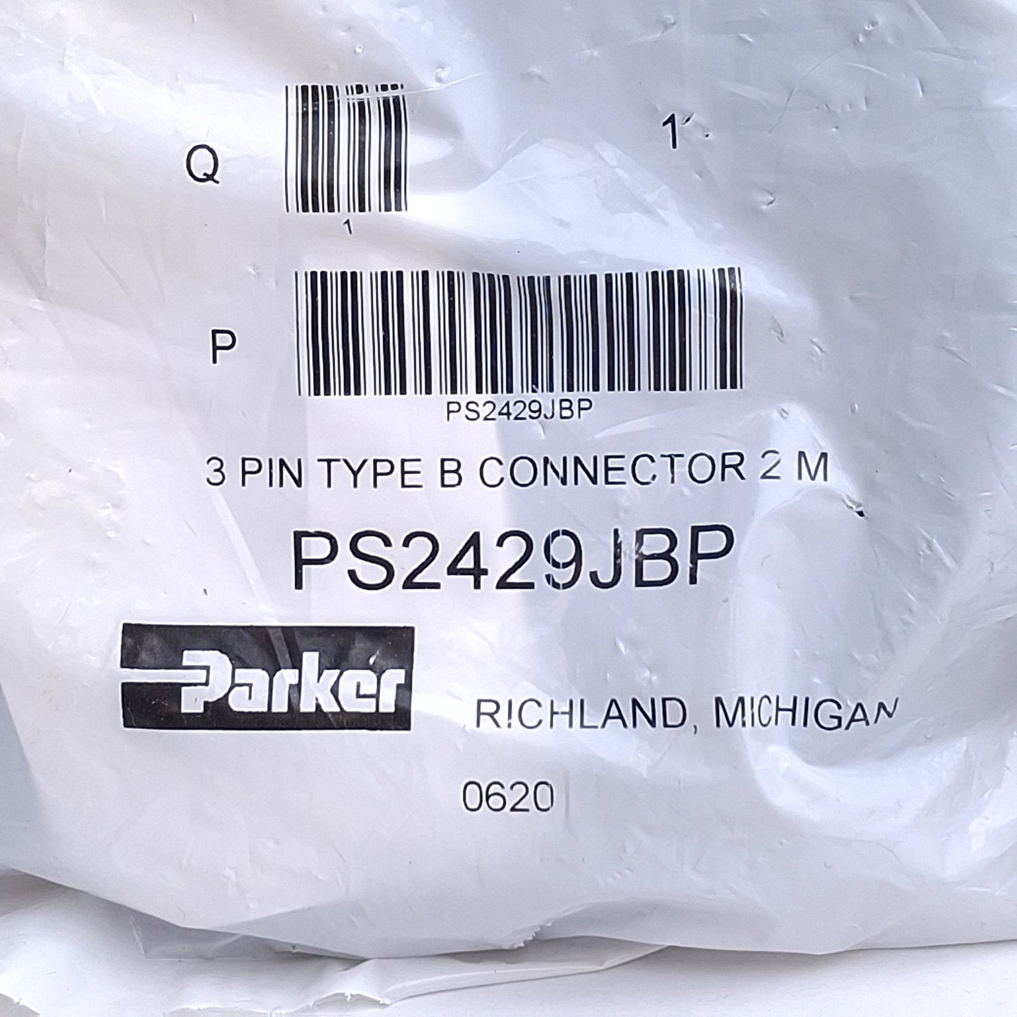 Used Lot of 2 Parker PS2429JBP Solenoid Connector Cable, 22mm Type B 3-Pin, 2 Meters