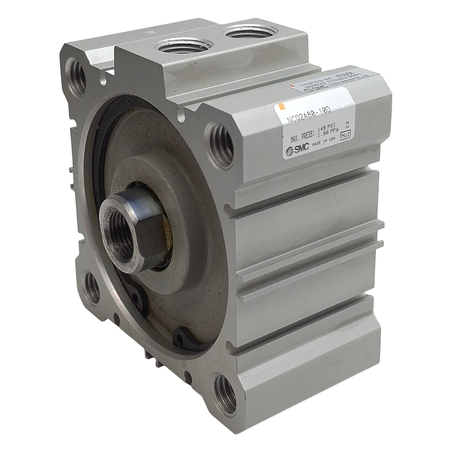 Used SMC NCQ2A80-10D Compact Cylinder, ø80mm Bore, 10mm Stroke, Rc3/8, 145psi