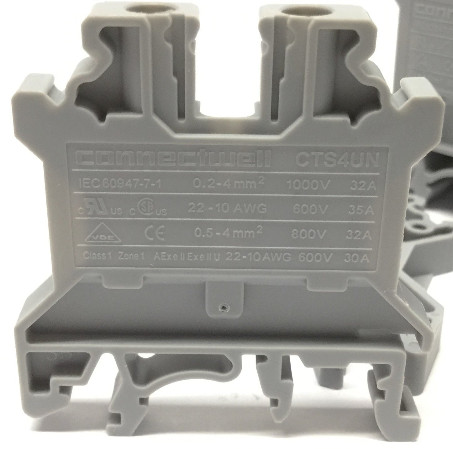 New – Open box Lot of 50 Connectwell CTS4UN DIN Rail Mount Feed-Thru Terminal Blocks, 35A 600V