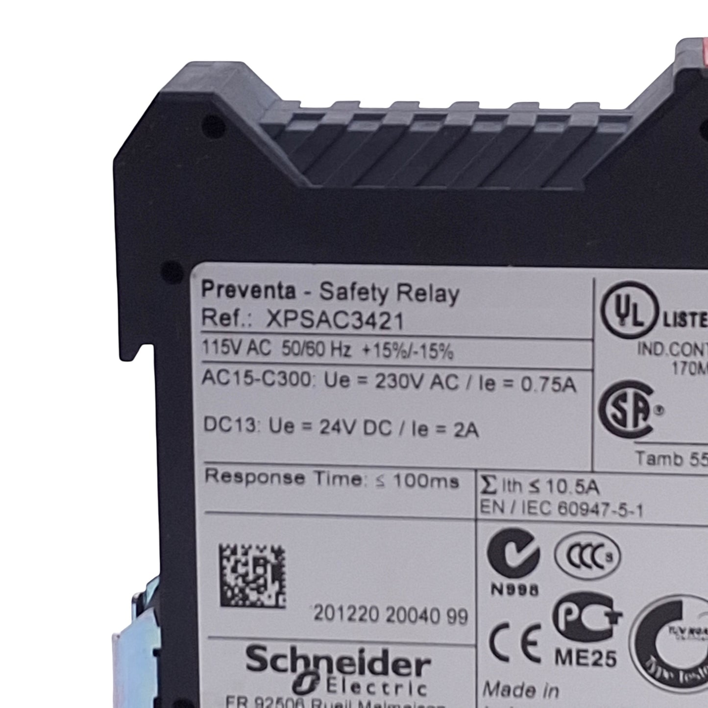 Used Schneider Electric XPSAC3421 Preventa E-Stop Safety Relay, 1x Inputs NC, 115VAC