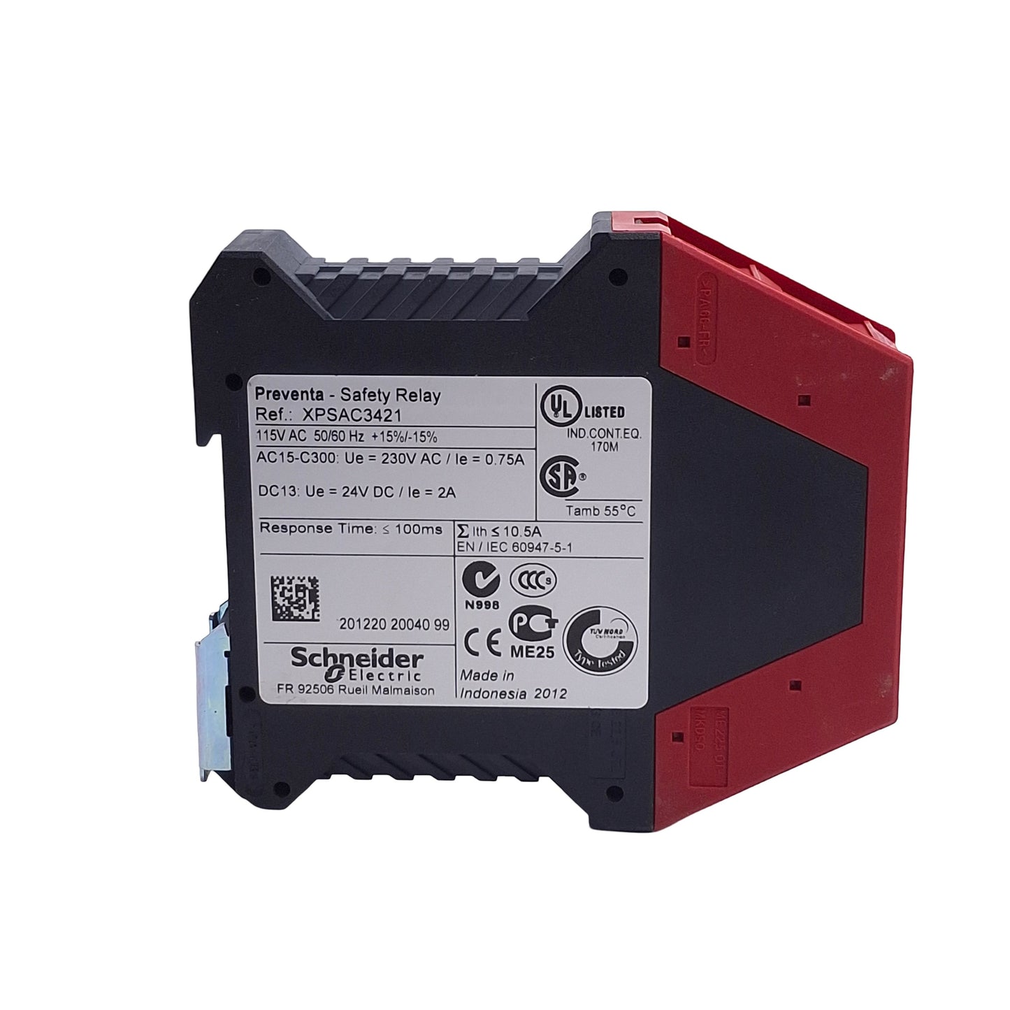 Used Schneider Electric XPSAC3421 Preventa E-Stop Safety Relay, 1x Inputs NC, 115VAC