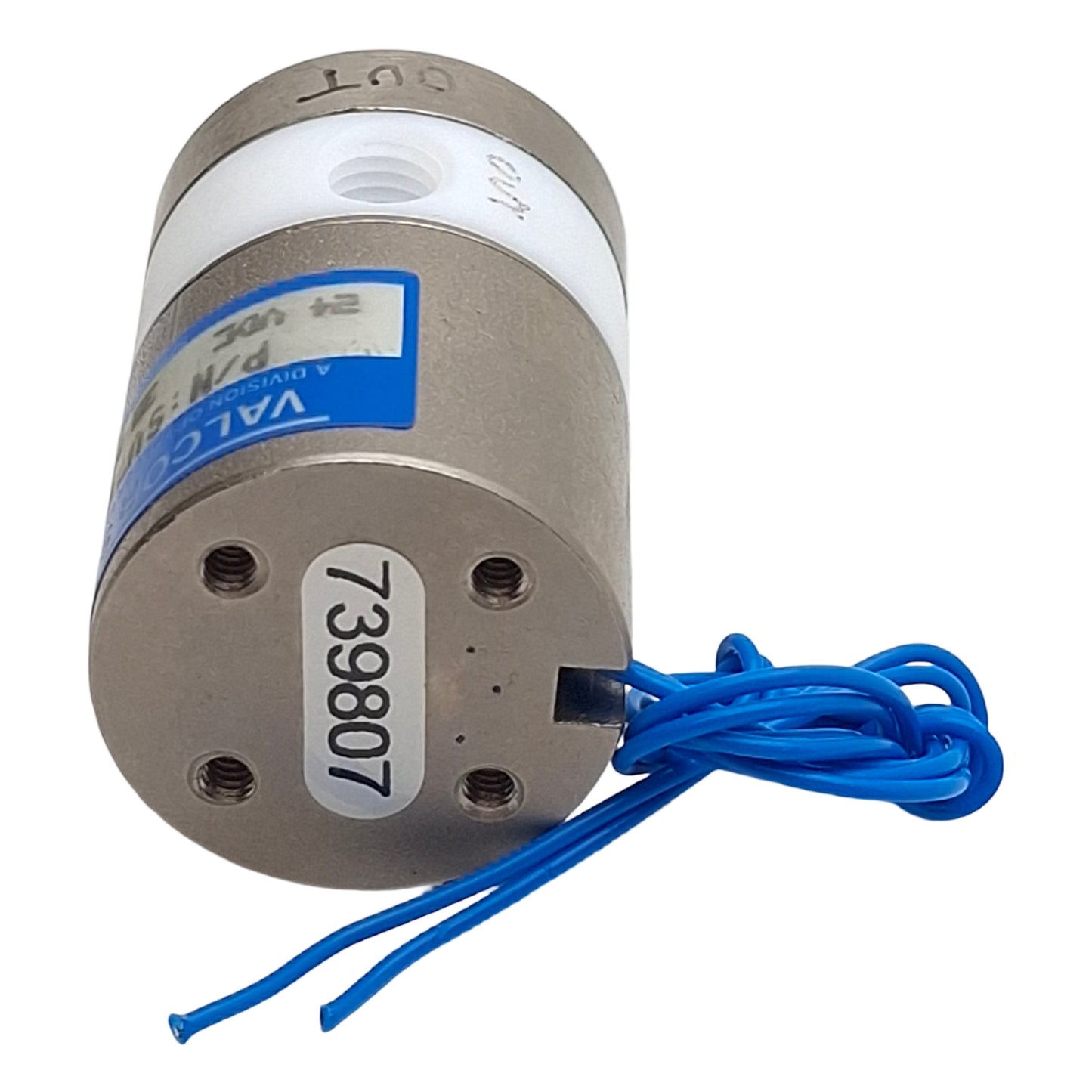 Used Valcor SV74P25T-2 Solenoid Isolation Valve, 2-Way, 1/4-28in, 30psi, 24VDC Coil