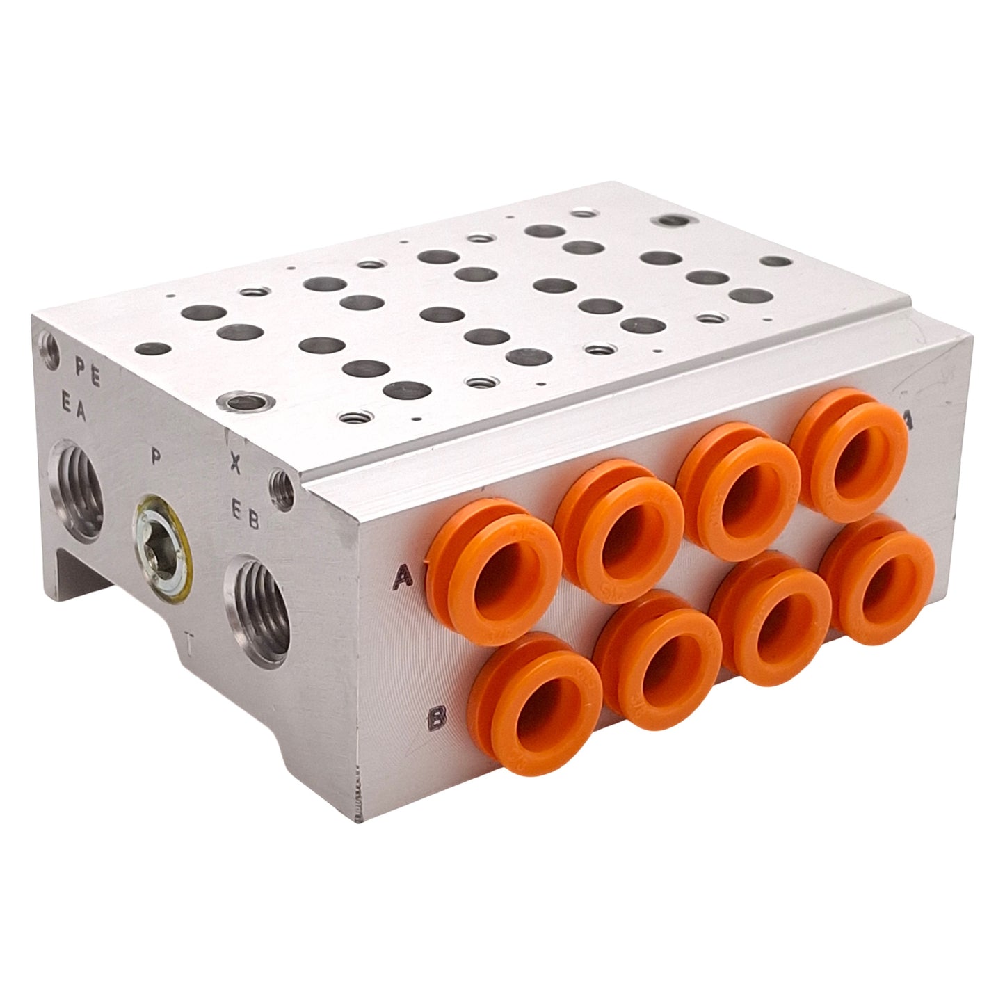Used SMC SS5Y7-42-04-N11N Aluminum Pneumatic Manifold, 4-Station, ø3/8in One-Touch