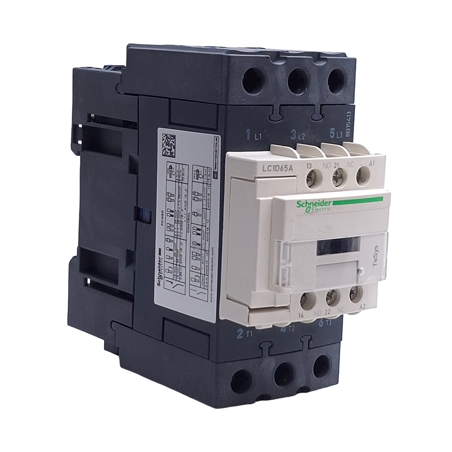 Used Schneider LC1D65A G7 Motor Starter Contactor, 120VAC Coil, 65A, 600VAC, 50HP