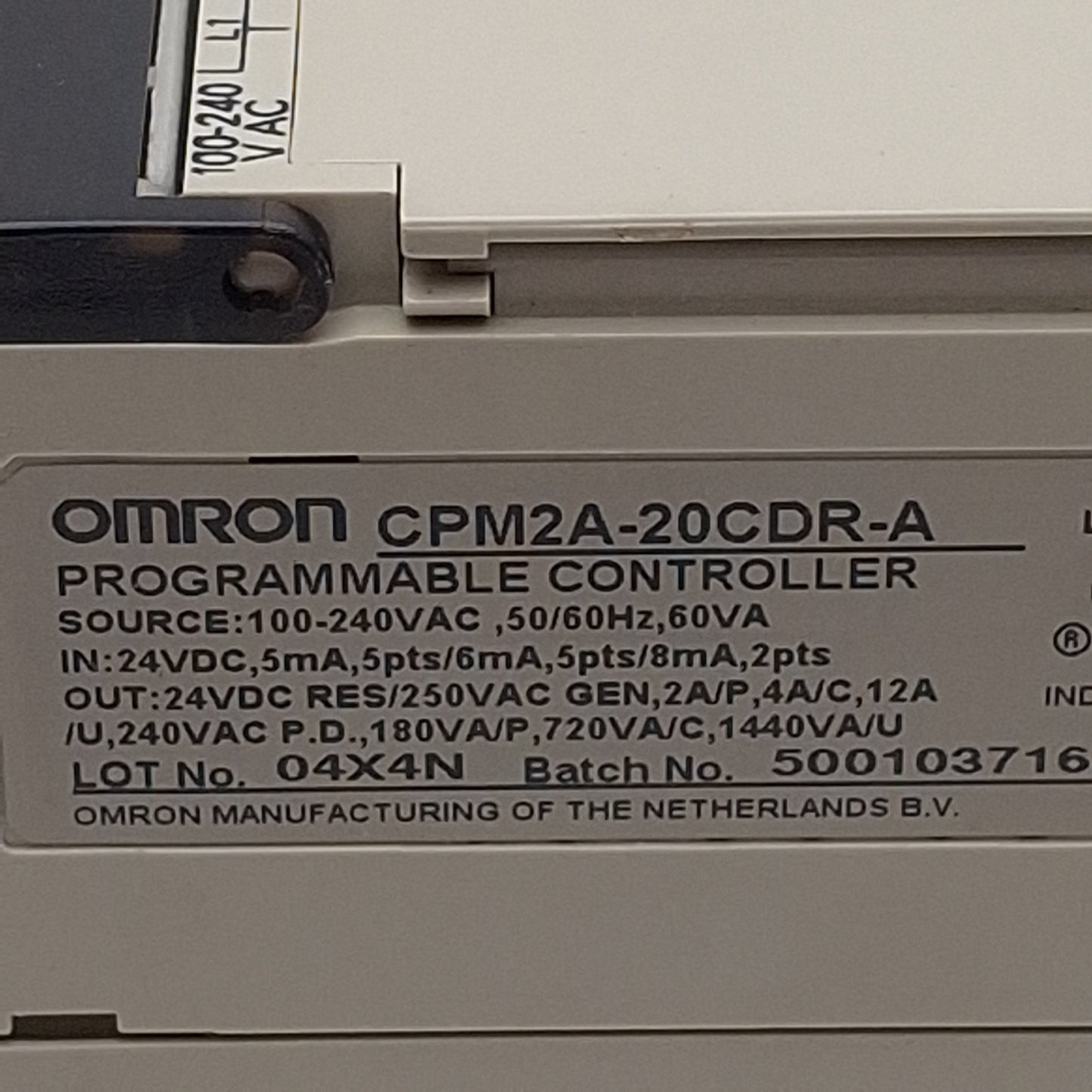 Used Omron CPM2A-20CDR-A Programmable Controller 20I/O Points, 24VDC In/Out, DIN Rail