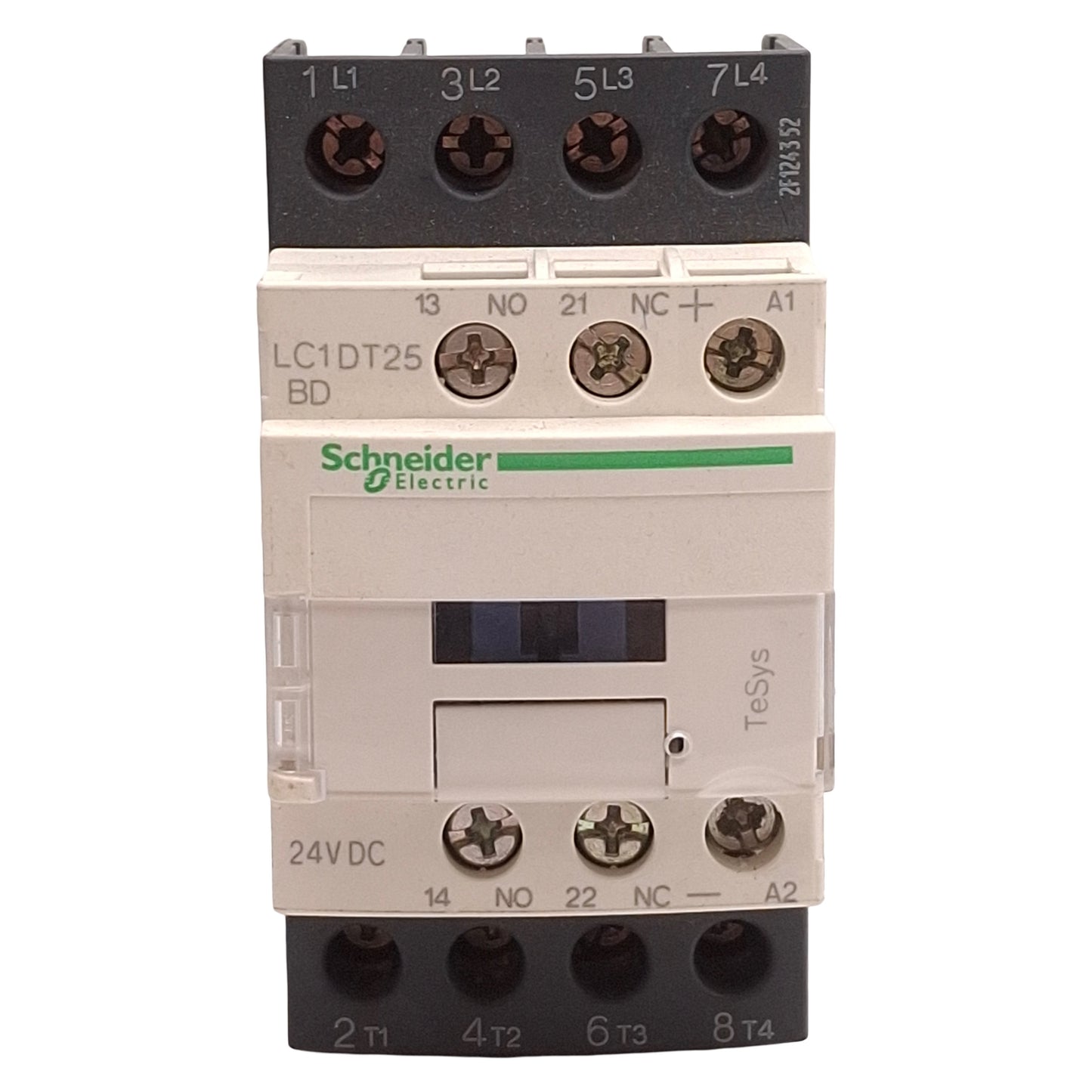Used Schneider Electric LC1DT25BD Contactor, 4NO, 25A, 10HP @ 3Ø 600VAC, 24VDC Coil