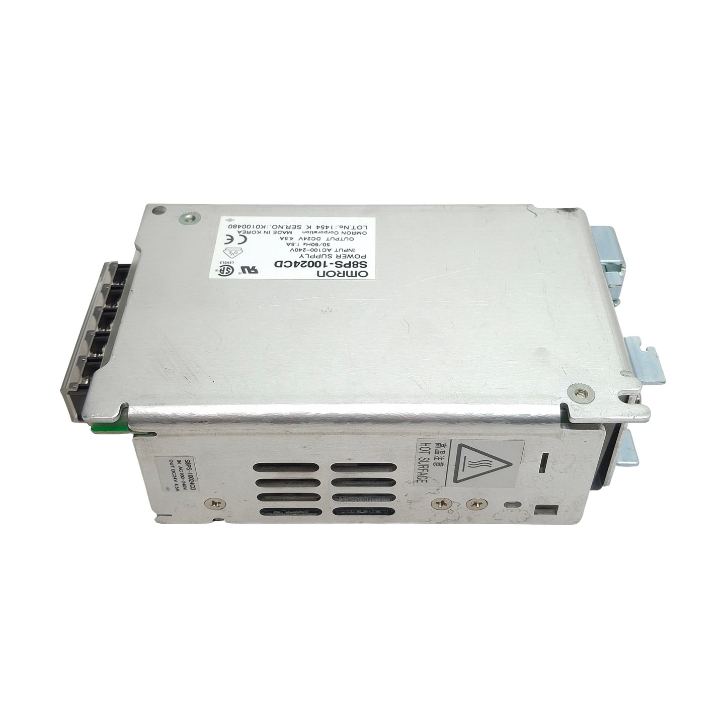 Used Omron S8PS-10024CD Power Supply, 100-240VAC In, 4.5A 24VDC Out, DIN Rail