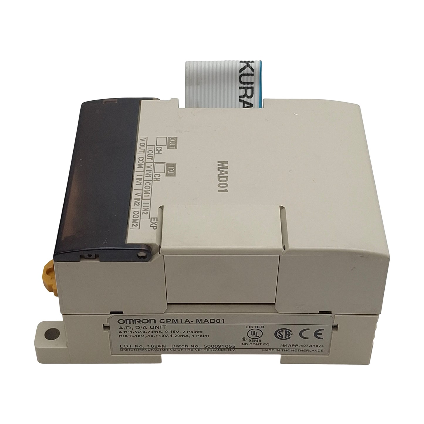 Used Omron CPM1A-MAD01 Analog I/O Unit, m+1/m+2 Input, 5/10V 4-20mA, DIN Rail