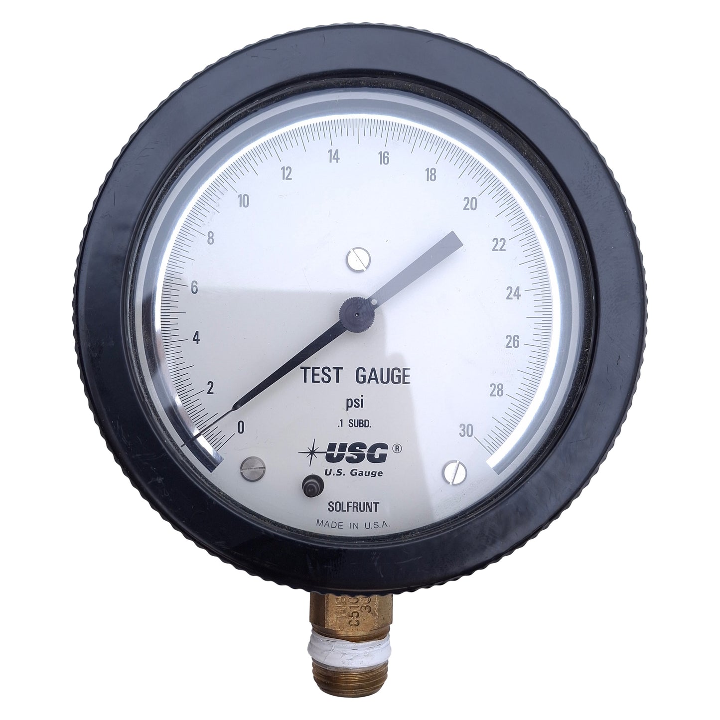 Used Ametek 132241 Solfrunt Test Gauge 0-30psi Range, 1/2-14 ANPT Thread, 4-1/2" Dial