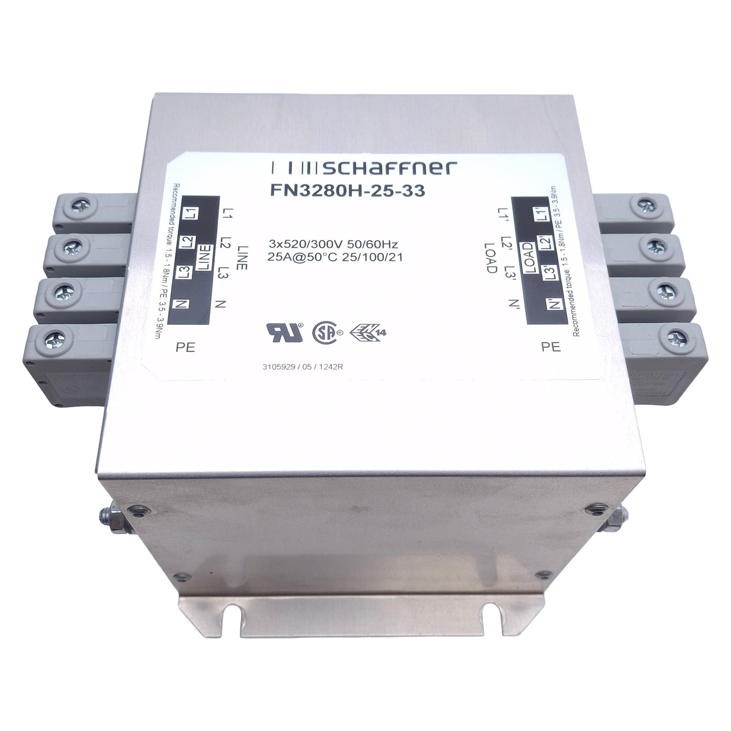 Used Schaffner FN3280H-25-33 High-End Line Filter 3x520/300VAC 60/50Hz Max, 25A