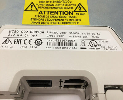 Used Control Techniques M750-022 00090A Digitax HD Servo Drive, Ethernet/IP, 240VAC