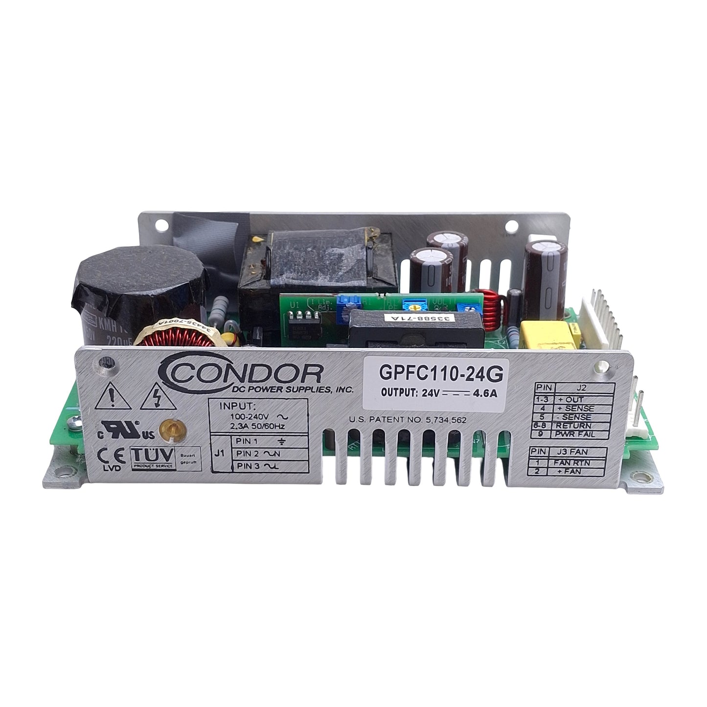 Used Condor GPFC110-24G Power Supply, 24VDC 4.6A Output, 85-264VDC Input