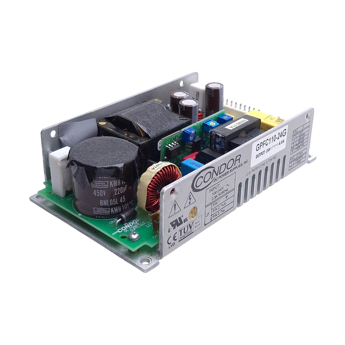 Used Condor GPFC110-24G Power Supply, 24VDC 4.6A Output, 85-264VDC Input