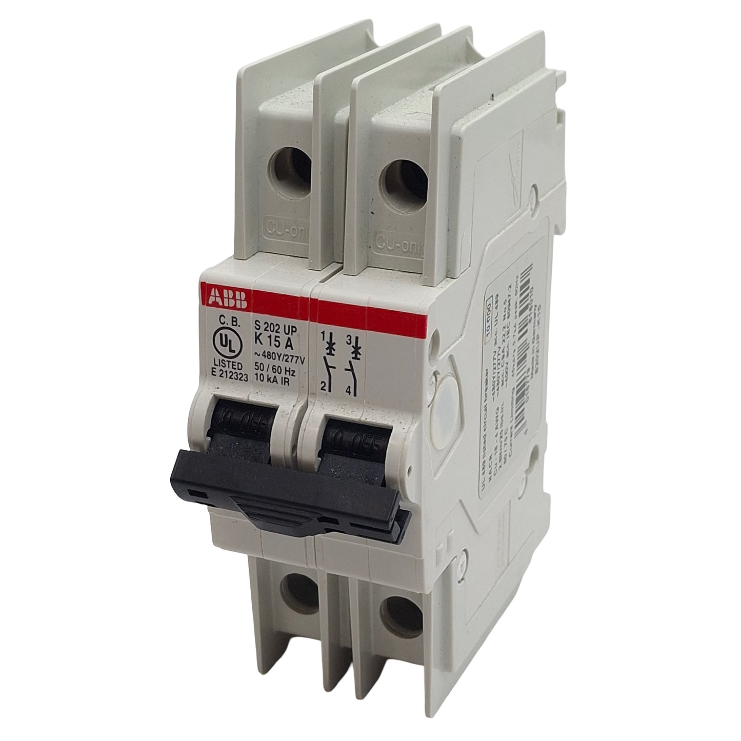 Used ABB S202UP-K15 Circuit Breaker, 2-Pole, 15A 480Y/277VAC, K-Curve, DIN Rail