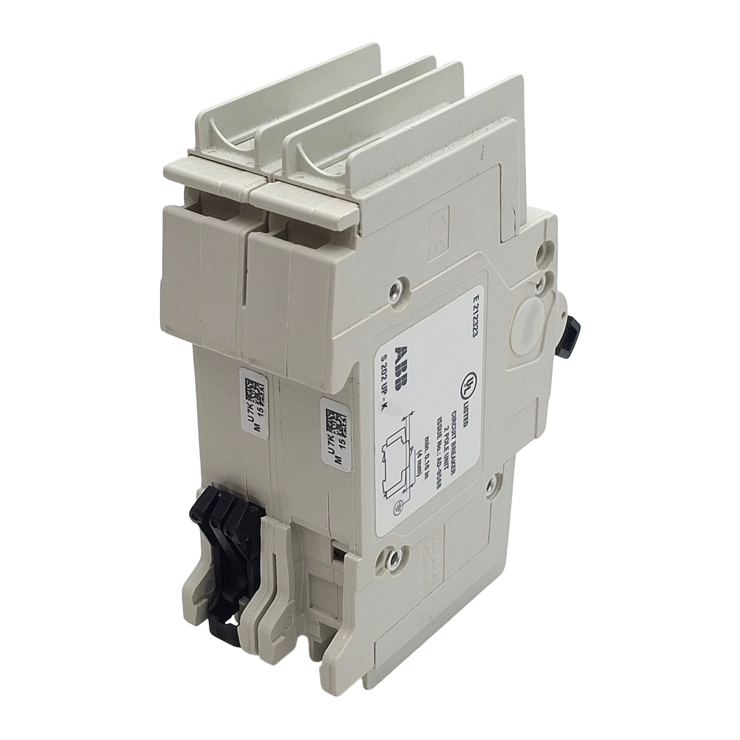 Used ABB S202UP-K15 Circuit Breaker, 2-Pole, 15A 480Y/277VAC, K-Curve, DIN Rail