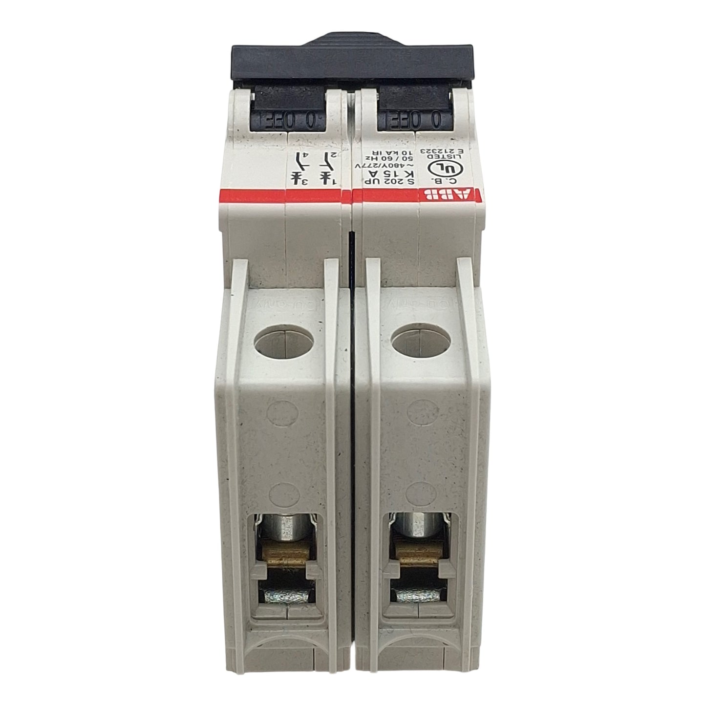 Used ABB S202UP-K15 Circuit Breaker, 2-Pole, 15A 480Y/277VAC, K-Curve, DIN Rail