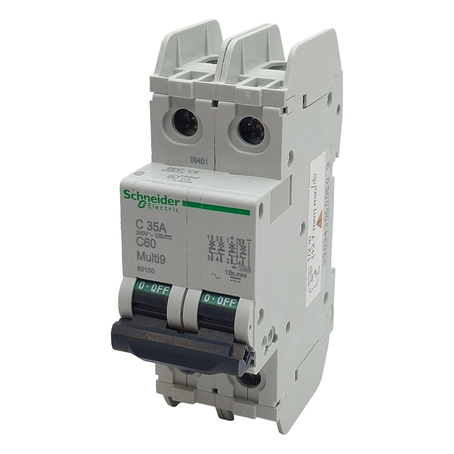 Used Schneider Electric 60150 Circuit Breaker, 2-Pole, 35A 240VAC/125VDC, DIN Rail