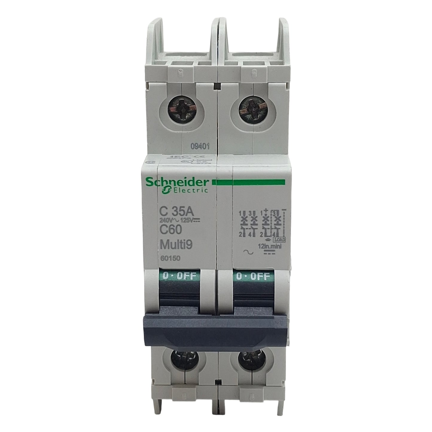 Used Schneider Electric 60150 Circuit Breaker, 2-Pole, 35A 240VAC/125VDC, DIN Rail