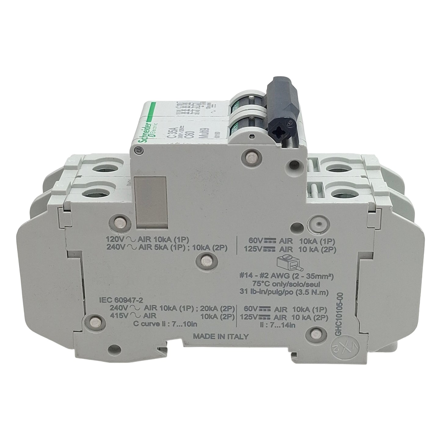 Used Schneider Electric 60150 Circuit Breaker, 2-Pole, 35A 240VAC/125VDC, DIN Rail