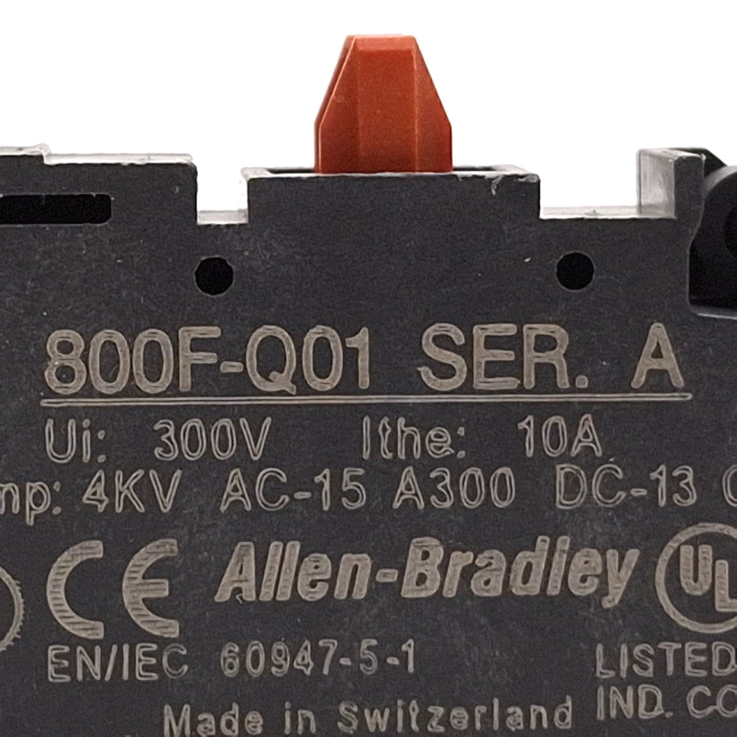 Used Lot of 5 Allen Bradley 800F-Q01 Pushbutton Contact Block, 22.5mm, 1NC, 10A 300V