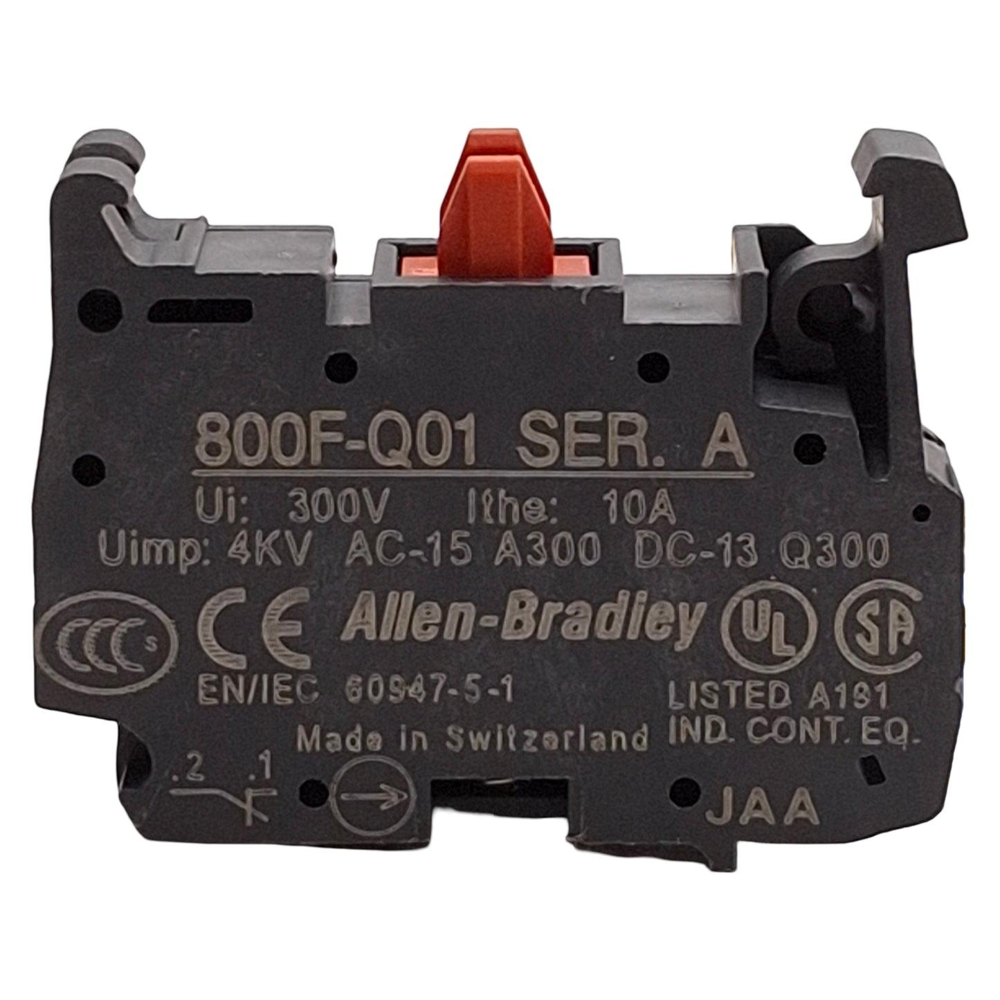 Used Lot of 5 Allen Bradley 800F-Q01 Pushbutton Contact Block, 22.5mm, 1NC, 10A 300V