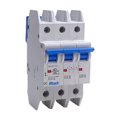 New – Open box Altech Corp 3DU8L Circuit Breaker 3 Pole, 277VAC, DIN Rail, 8A, E305318