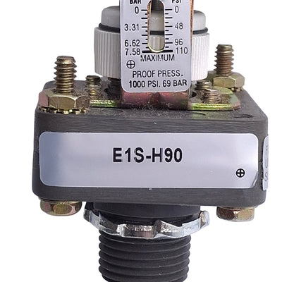 Used Barksdale Controls E1S-H90 Pressure Switch, SPDT, 10A 120/250VAC Contact