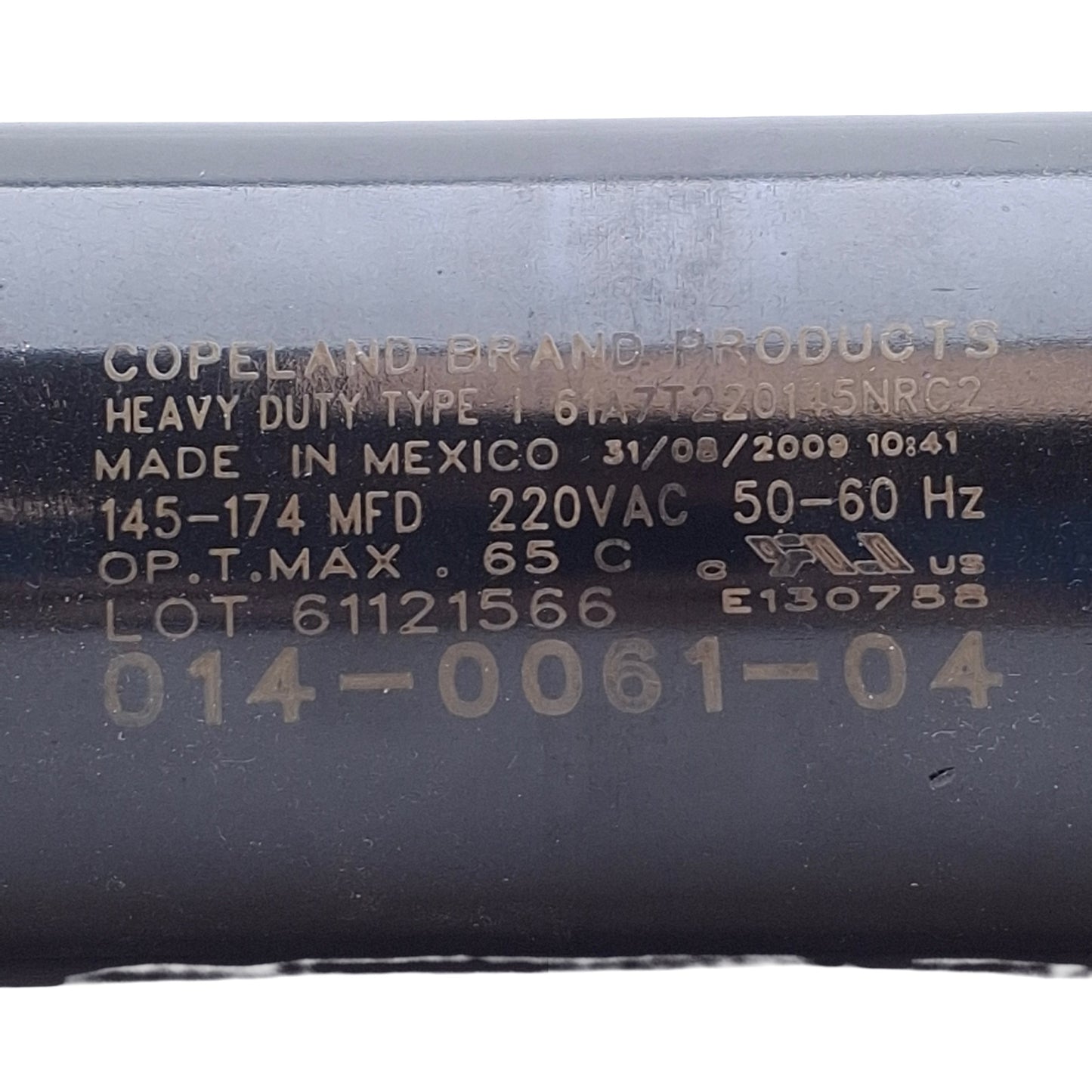 Used Copeland 014-0061-04 Start Capacitor 220VAC Voltage , 145-174MFD Microfarad