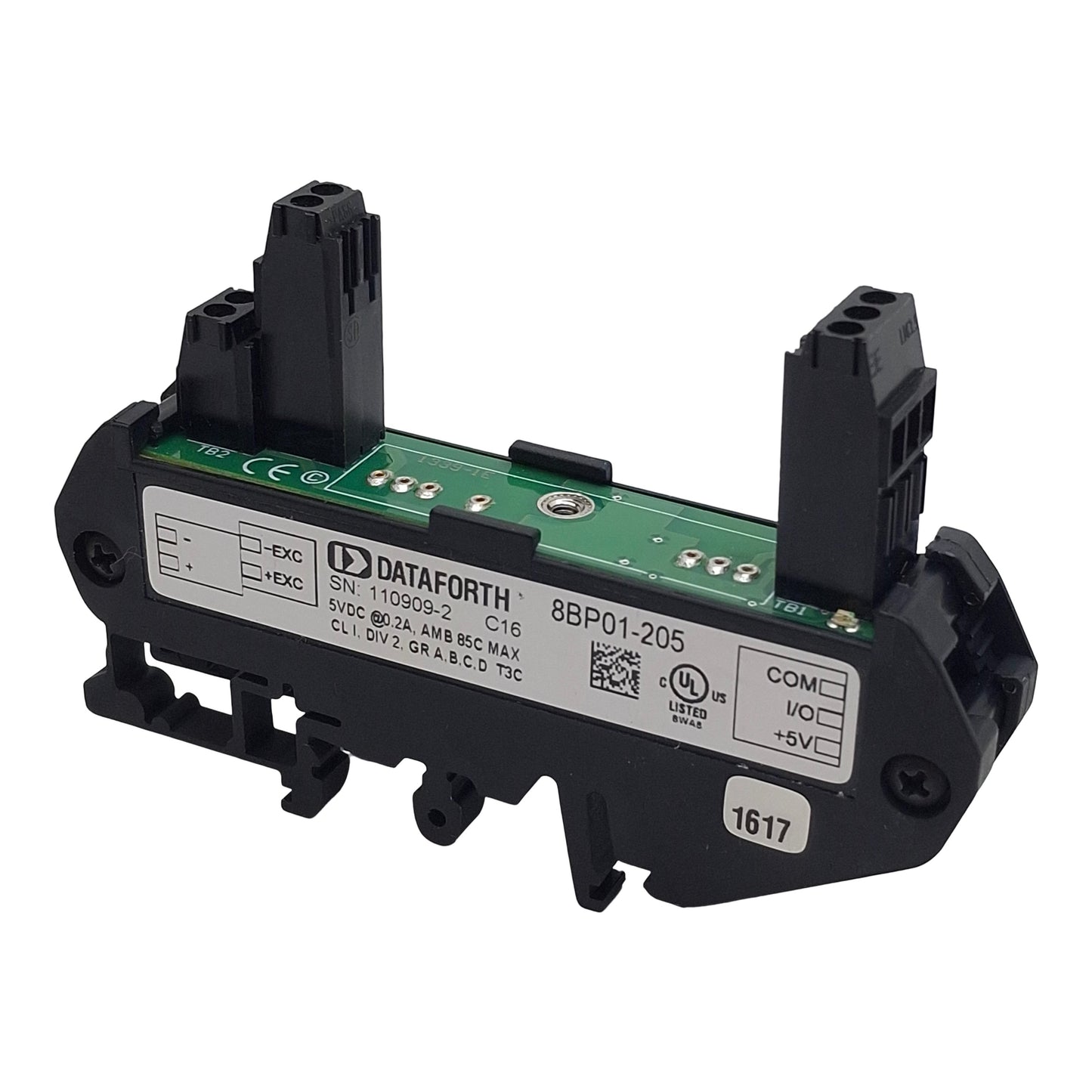 Used Dataforth 8BP01-205 Carrier Board, 1-Channel, 5VDC 0.2A Max, No CJC, DIN Rail