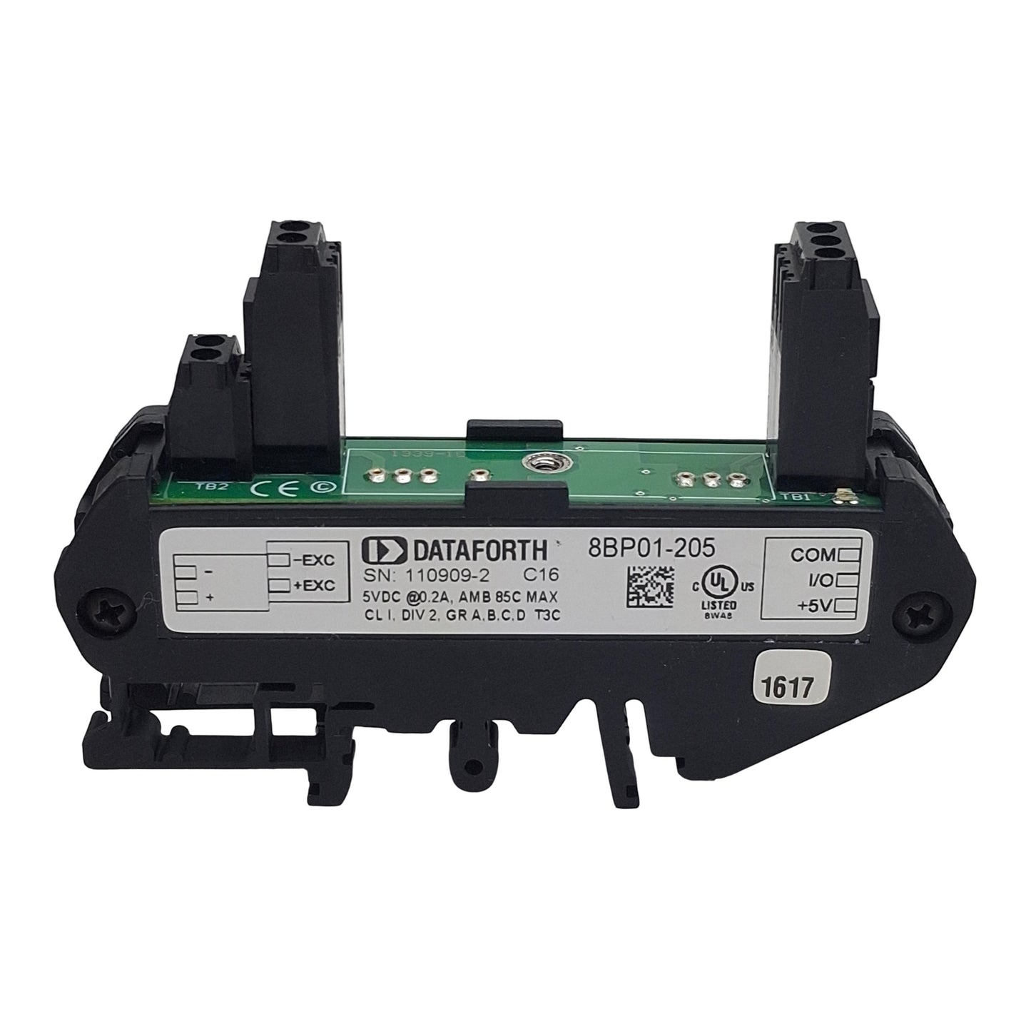 Used Dataforth 8BP01-205 Carrier Board, 1-Channel, 5VDC 0.2A Max, No CJC, DIN Rail